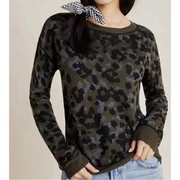 Anthropologie Sweaters - by Anthropologie Ethan Crew Neck Leopard Print Knit Sweater Green Gray Brown M